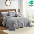 thumbnail image 3 of Blythease Oversized Velvet Quilt King 128x120 Extra Wide – Reversible Velvet Bedspread & Coverlet Set, 5 Piece Lightweight All Season Comforter Bedding, Geometric Diamond Quilted Design, Grey, 3 of 7