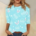 thumbnail image 2 of Bowake T-Shirts de Pâques pour Femmes Été Mignons Hauts Grande Taille pour Femmes Col Rond Manches 3/4 T-Shirts Graphiques Œuf de Pâques, 2 of 5