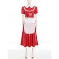 thumbnail image 3 of Haitryli Women's French Maid Dress Short Sleeve Satin Lapel Collar Lace Trim with Apron for Red M, 3 of 7