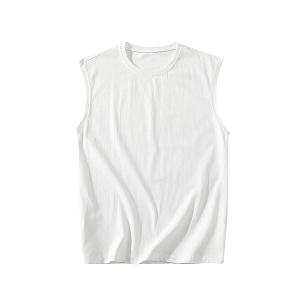 pstuiky Camiseta sin mangas para hombre, Camiseta deportiva de verano informal de color liso sin mangas y cuello redondo para hombre Camisas para hombres xxxxl