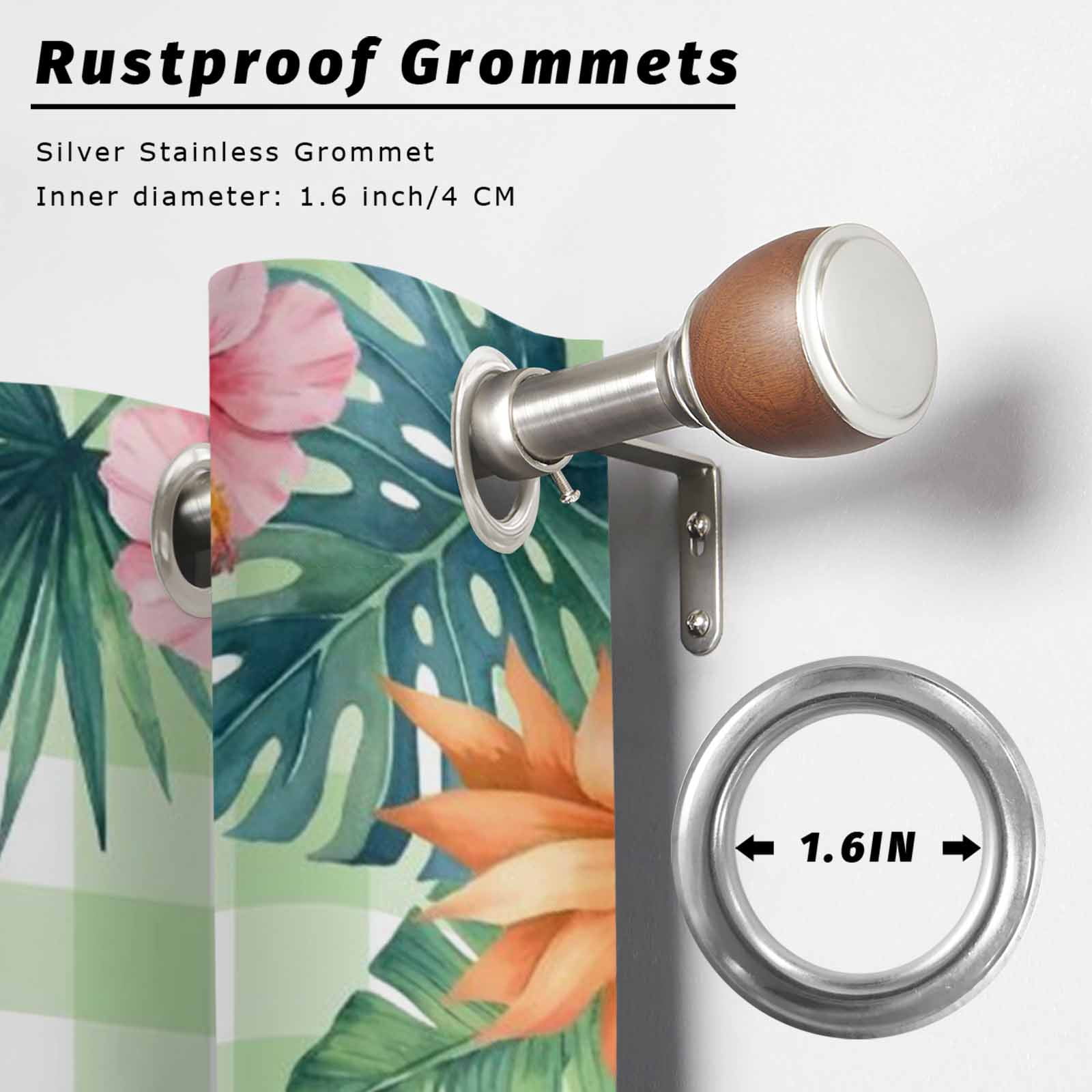 Summer Tropical Leaf Outdoor Curtains for Patio, Country Forest Green Leaf Pink Flower Green Plaid Sunshade Privacy Drapes Grommet Waterproof Outside Curtains for Porch Balcony 54"x108", 1 Panel