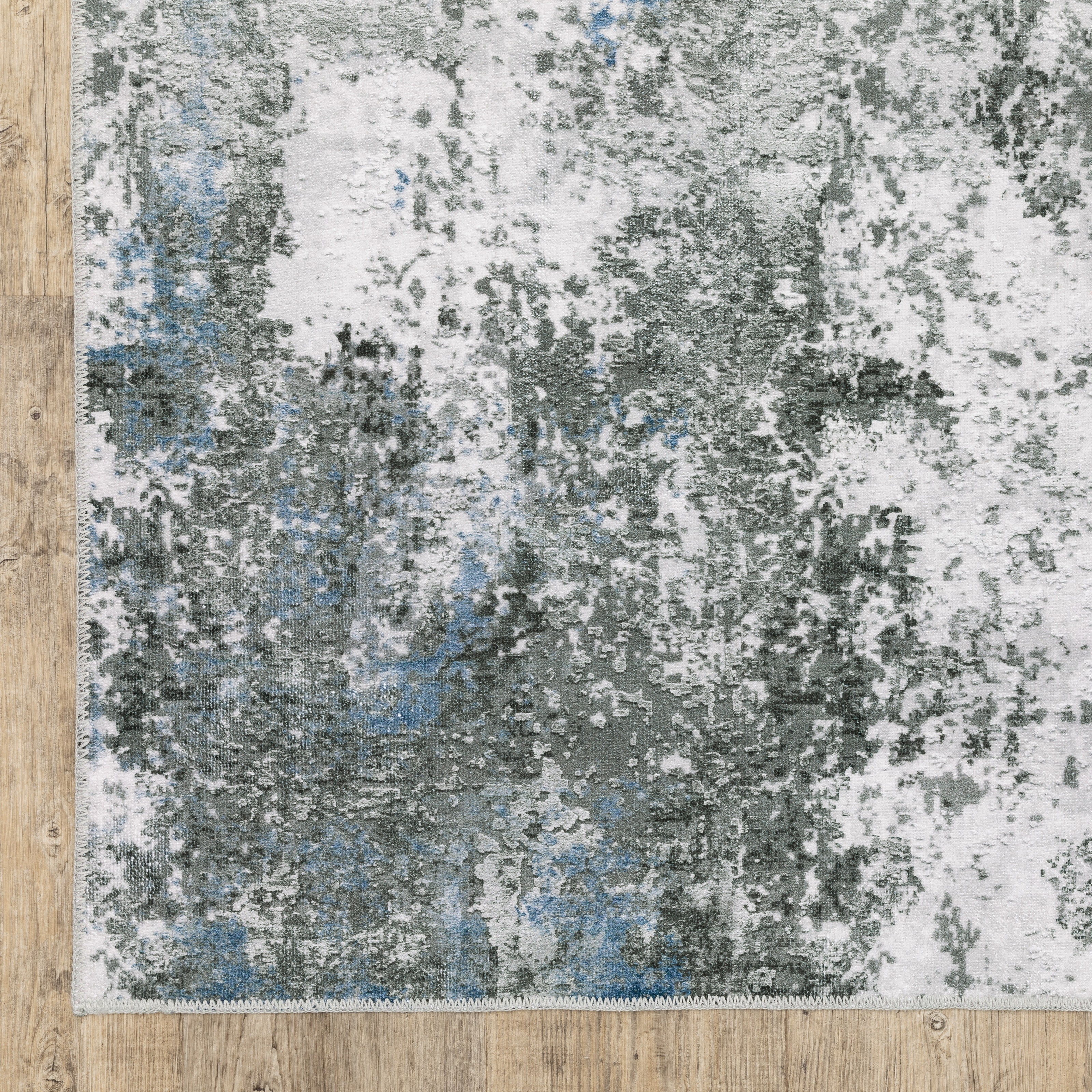 Avalon Home Marlowe Washable Marbled Abstract Grey/ Blue Indoor Area Rug