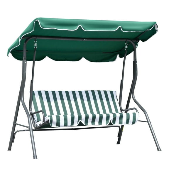 AetherLove 3 Person Porch Swing, Patio Swing with Removable Cushion & Powder-Coated Steel Frame, Outdoor Swing with Canopy for Porch, Backyard, Garden, Balcony,Green