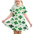 thumbnail image 2 of St Patrick Dress For Girls Puff Sleeve Crew Neck Festival Print Dresses Casual Loose Stylish Holiday Outfits (4-5 Years, White), 2 of 9