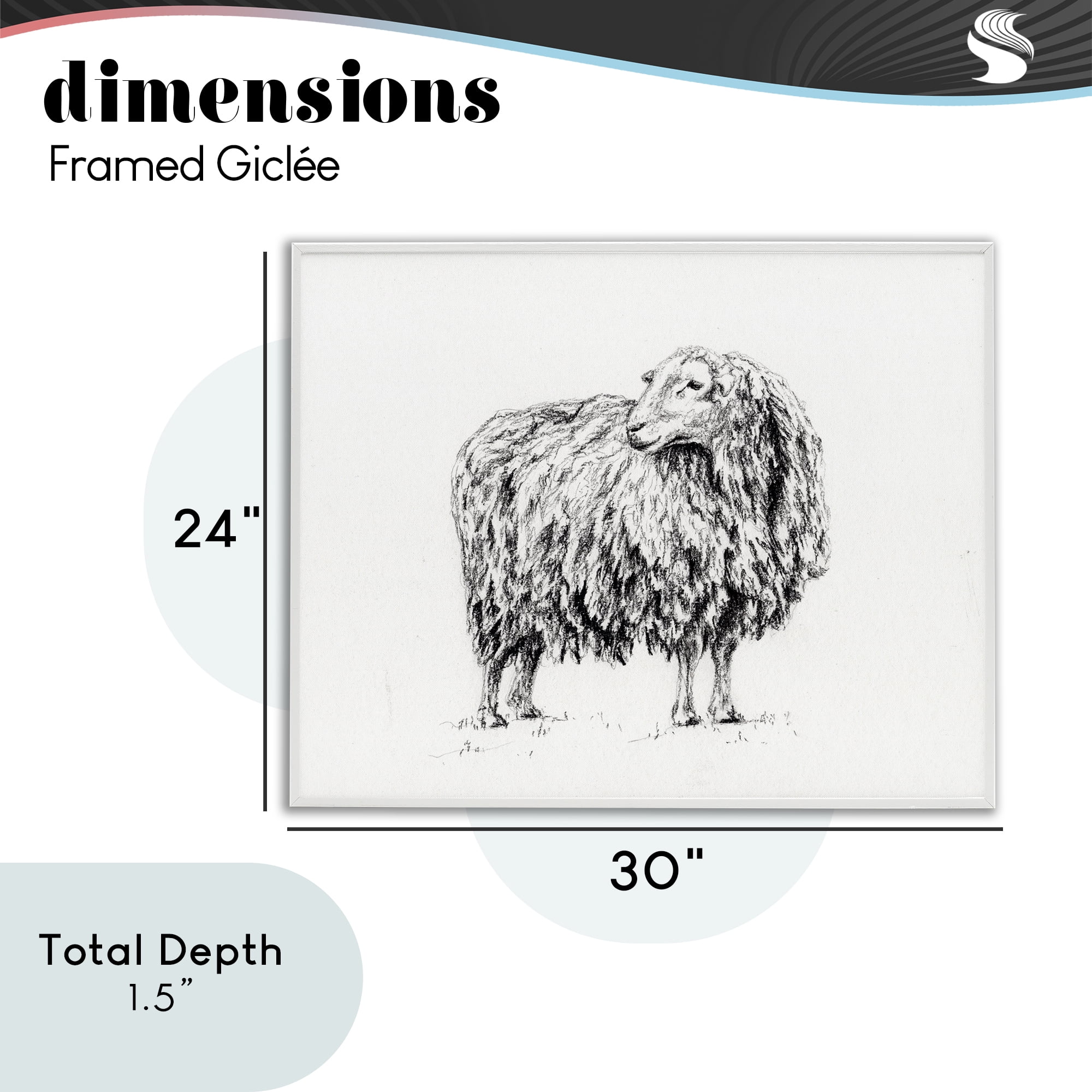 Stupell Industries Sheep in Charcoal White Framed Giclee Art, design by Leah Noel Art