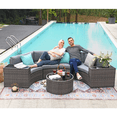 thumbnail image 7 of JOIVI 7-Piece Outdoor Patio Furniture Set, Sectional Half-Moon Sofa, Coffee Table, 4 Pillows, Grey Cushion, with Waterproof Cover, for Garden, Backyard, Porch, Sunroom or Pool, 7 of 7