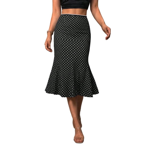 EMMIOL Women's Mermaid Midi Skirt Elastic Mid High Waist Flowy Hem Satin Skirt Retro Y2K Summer Casual Trendy