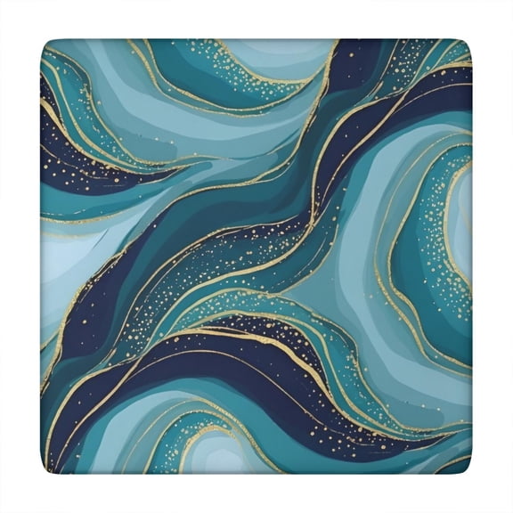 Blue Marble Gold Wave Pattern Square Fitted Tablecloth with Elastic Edge,Square Table Cover,Washable Elastic Table Cover for Home Kitchen Party Decor 34"x34"