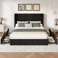 thumbnail image 4 of Larmace Upholstered Corduroy Bed Frame Queen Size with 4 Storage Drawers,Platform Bed Frame with Vertical Stripe Wingback Headboard,Black, 4 of 11