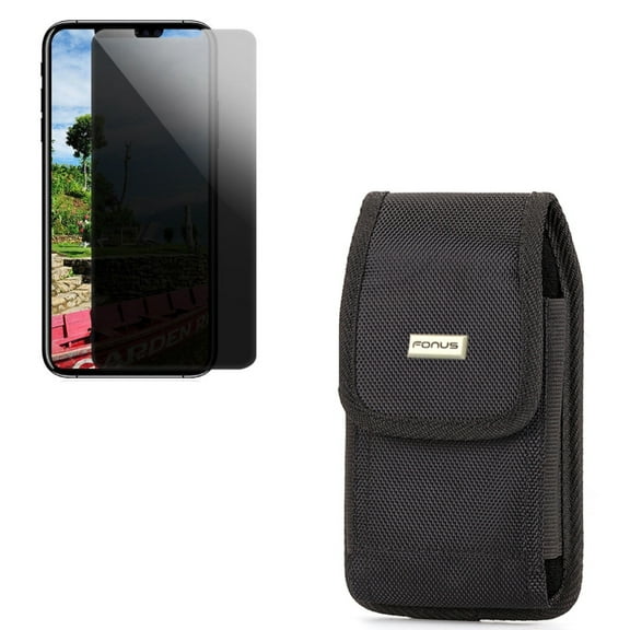 iPhone 11 - Tempered Glass Privacy Screen Protector w Swivel Case Belt Clip - Curved Anti-Spy Anti-Peep 3D Edge Case Friendly, Holster Rugged Cover Pouch Carry for iPhone 11