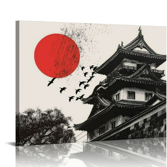 Orinice  Japanese Modern Wall Art, Japan Landscape Canvas Posters, Black and White Minimalist Art Prints, Pagoda Mt Fuji Tokyo Wall Art for Living Room Home Bedroom Decor,  20x16in