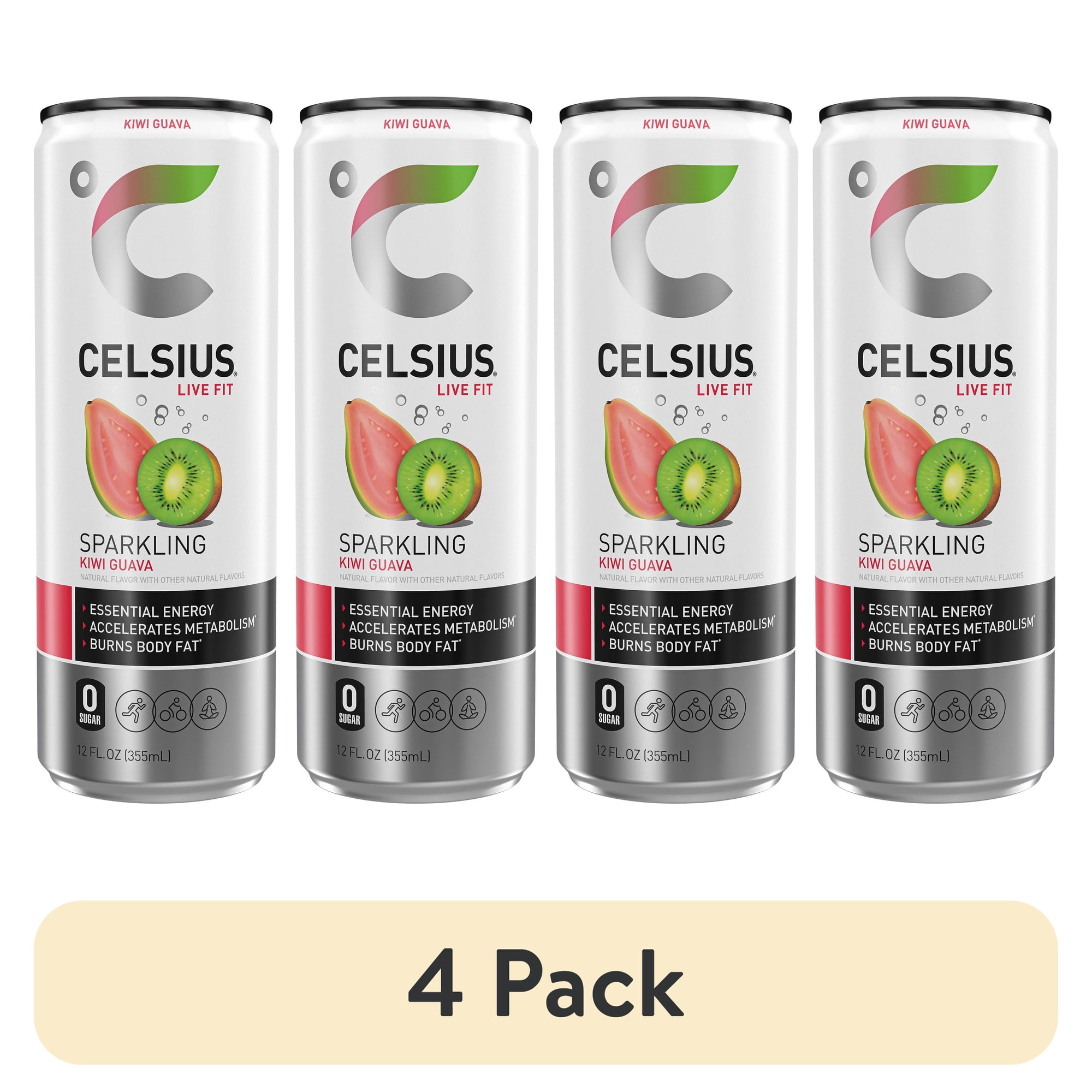 (4 pack) CELSIUS Sparkling Kiwi Guava, Functional Energy Drink 12 fl oz Single Can