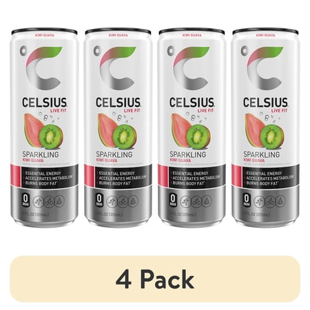 (4 pack) CELSIUS Sparkling Kiwi Guava, Functional Energy Drink 12 fl oz Single Can