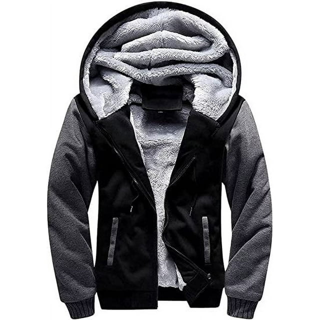 Sudaderas con capucha para hombre Sudadera de lana Chaqueta de invierno con cremallera Forro de Sherpa grueso negro gris xxl oso de fresa Electrónica