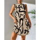 thumbnail image 5 of Vestido Mini de Cuello Alto para Mujer, Moderno, con Estampado Geométrico, Sin Mangas, Holgado e Informal. Caqui XL, 5 of 8