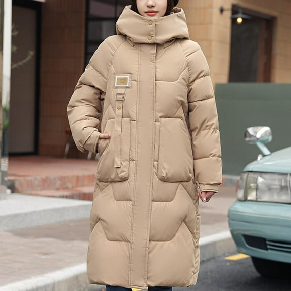 jtjvou Women's Winter Warm Puffer Padded Coats Quilted Lightweight Hooded Long Jackets Casual Baggy Outwear Trendy 2025 Yellow XL