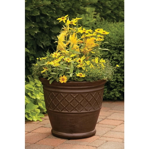 Better Homes and Gardens 22" Weathered Lattice Resin Planter, Chocolate