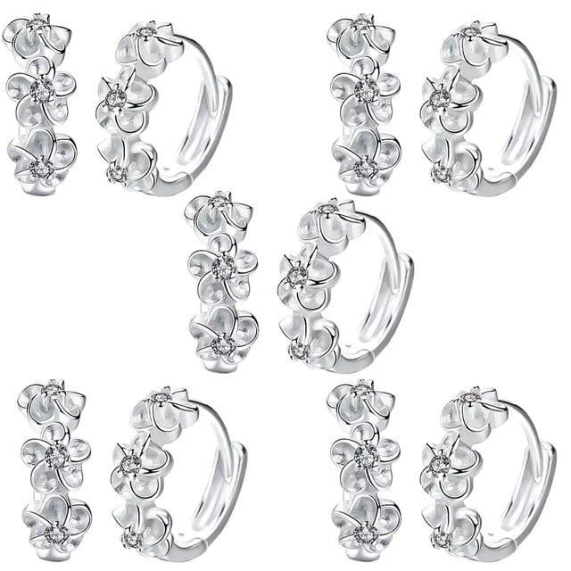 Aretes Redondos Flowers01 5 Pzas Aretes de Flores Plata Metal VenDepot