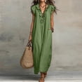 thumbnail image 2 of BOMYJESK Womens Dresses V Neck Ruffle Sleeve 2026 Cotton Linen Dress Casual Summer Maxi Dresses Beach Flowy Sundress with Pockets Army Green XXL, 2 of 5