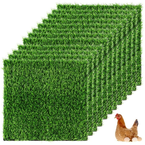 Chicken Nesting Box Pads, 12 Packs Artificial Turf Mats 12 x 12’’, Washable Fake Grass Nesting Pads for Coop Bedding, Grass Rugs for Chicken Coops, Indoor Outdoor Floor Decor