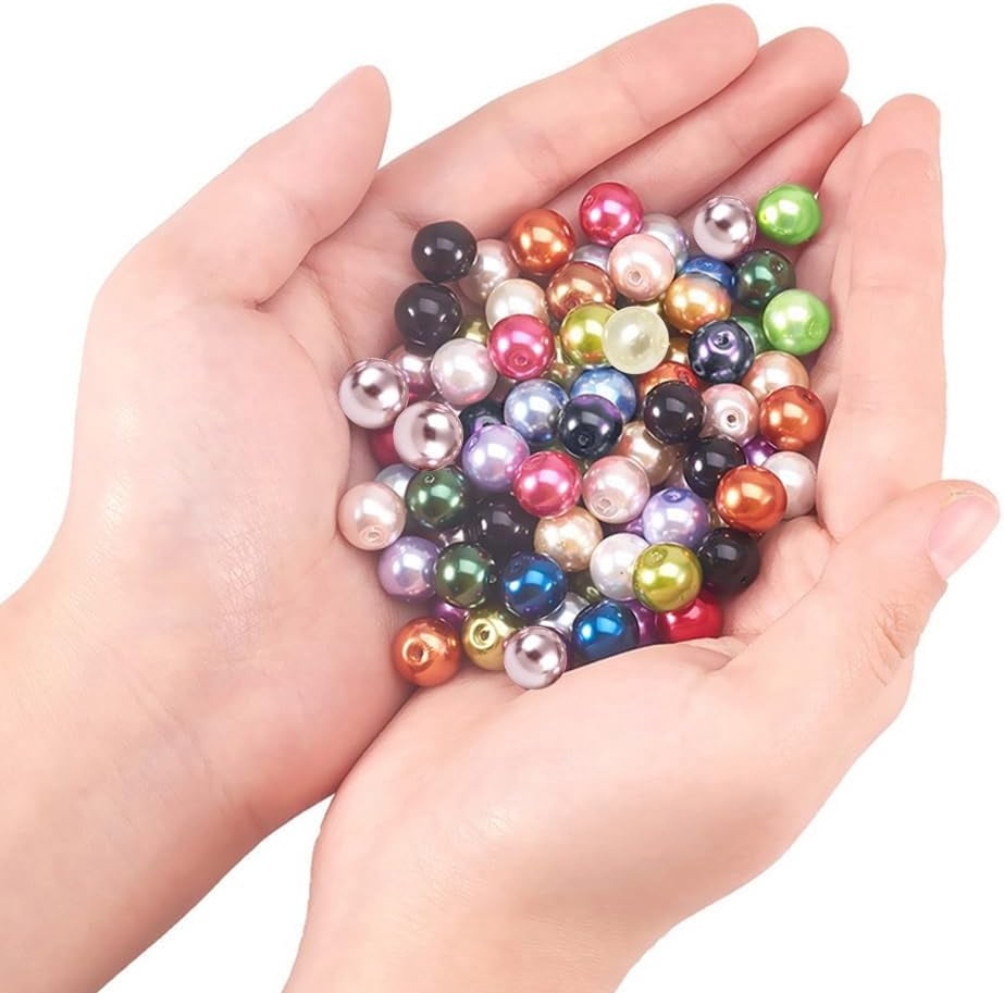 360pcs 10mm Glass Pearl Beads 24 Color Craft Pearl Bead Satin Luster Imitation Pearls Bead Dyed Round Loose Spacer Beads for Jewelry Necklace Craft Making Vase FillersMixed Color