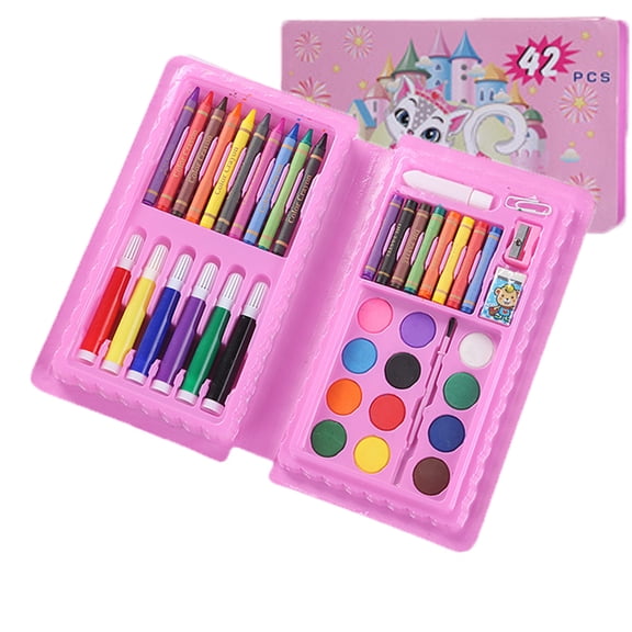 Tutuviw 42 Pack Art Supplies Drawing Kit Painting Art Set Arts and Crafts Kits Gifts Box for Kids Girls Boys, with Coloring Book, Crayons, Pastels, Pencils, Watercolor Pens (Pink)