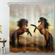 HVEST Brown Horse Shower Curtain Decor,Rustic Farmhouse Western Farm Animal on Mountain Nature Shower Curtains for Bathroom 72X78 inch Polyester Fabric Bathroom Decoration Bath Curtains Hooks Included