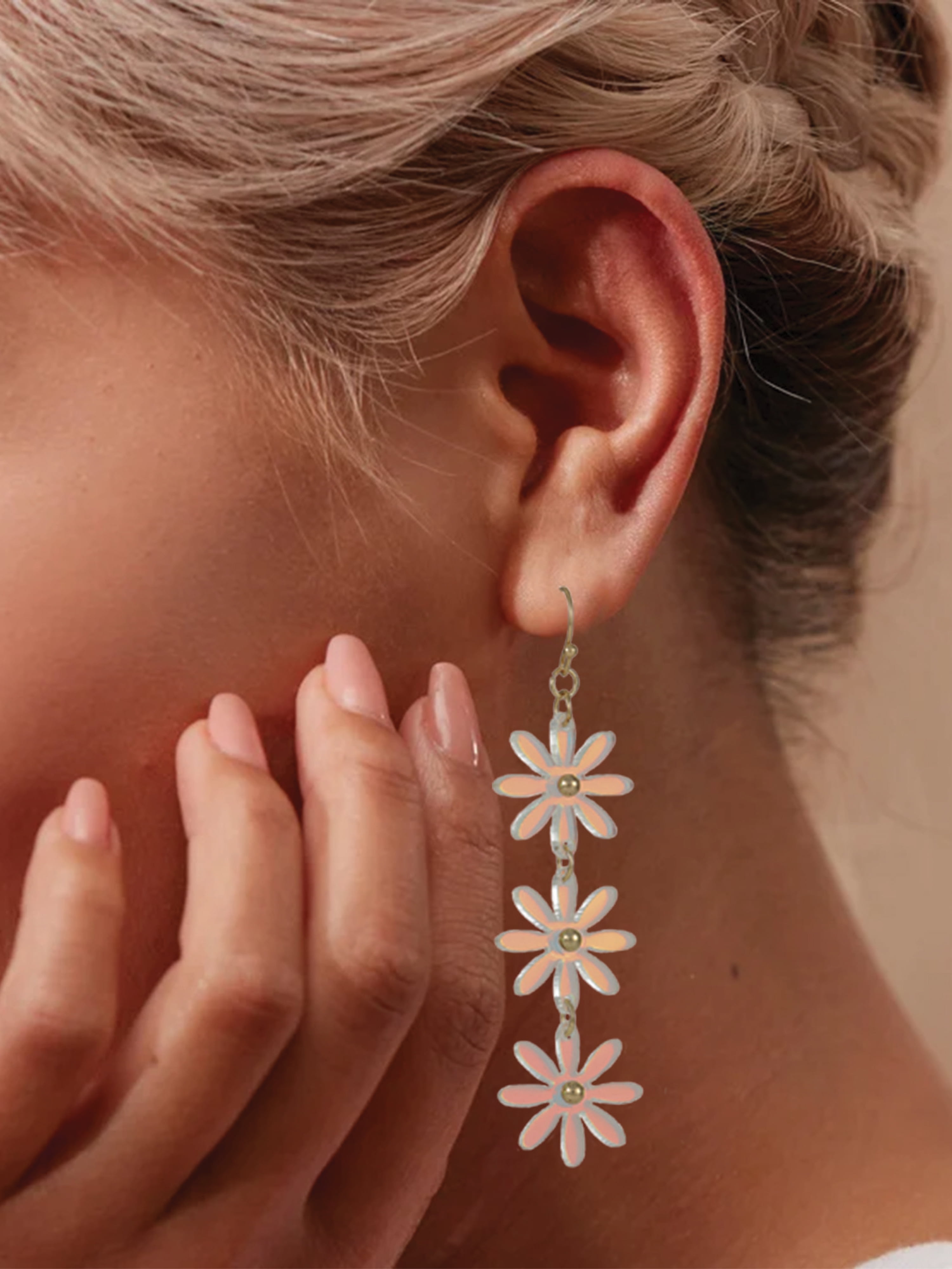 No Boundaries Irredescent Pink Flower Linear Earrings, Women's