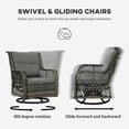 thumbnail image 3 of 3-Piece Outdoor Bistro Set, Grey PE Rattan Patio Furniture with 360° Swivel Glider Chairs and 2-Tier Table, Weather-Resistant Set for Balcony, Porch, and Small Garden Spaces, 3 of 7