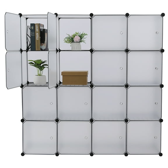 Kepooman Cube Storage Organizer, 16-Cube Book Shelf, DIY Plastic Closet Cabinet, Modular Bookcase, Storage Shelving for Bedroom, Living Room, Office, White