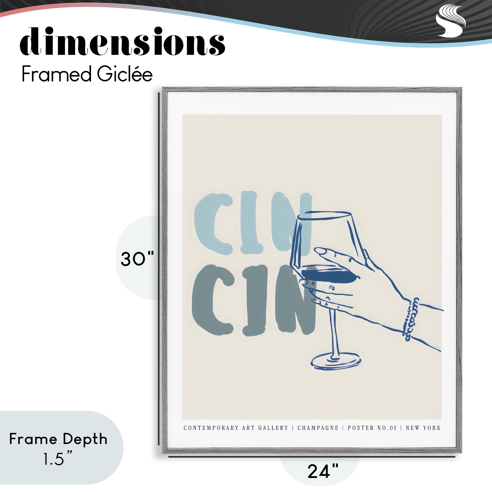 Stupell Industries Cin Cin Blue Champagne Toast Gray Framed Giclee Art, design by The Prints Vibe