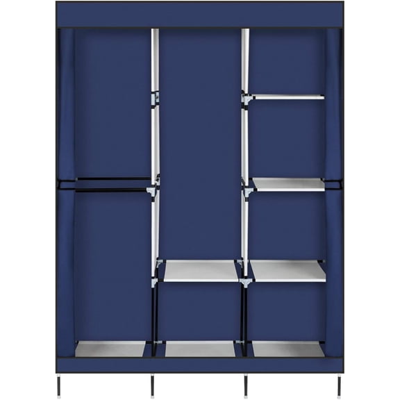 BoldGear Portable Closet Wardrobe, Closet Storage Organizer with Shelves and Cover for Hanging Clothes, Non-Woven Fabric, Easy Assembly (Blue-4-8)