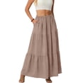 thumbnail image 6 of Women's A-Line Maxi Skirt with Pockets, Solid Color High Waist Drawstring Casual Skirt, Loose Long Skirt for Daily Wear and Travel,Camel,M, 6 of 6