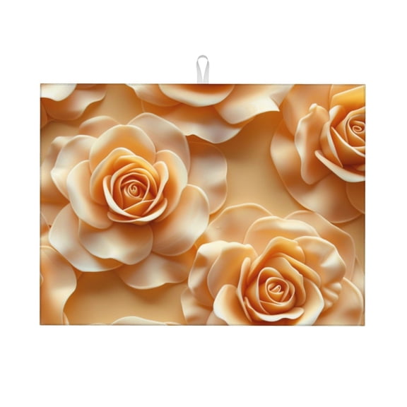 Yellow Flowers Roses Valentine's Day Dish Drying Mat XL for Kitchen Counter Microfiber Absorbent Leaves Dish Draining Mat Reusable Washable Large 18"x24"