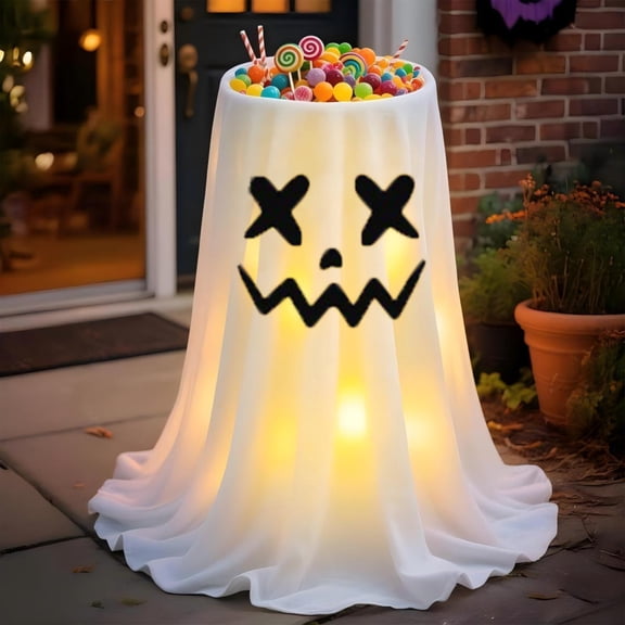 Halloween Decorations Ghost Light Up Candy Bowl Holder, USB Remote Ghost Candy Container, Halloween Party Table Decor, Entryway Seasonal Display