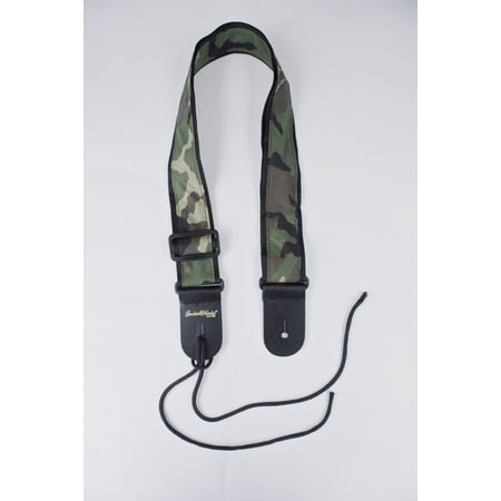 Green Leather Strap - Guitar Strap Camo Camouflage Cloth On Black Nylon Leather Ends Fits All Acoustic And Electric And Bass Hand Made In USA Since 1978