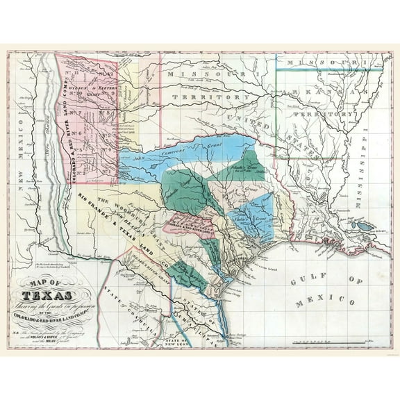 Historic State Map - Texas Colorado River - Konen 1835 - 29.39 x 23 - Vintage Wall Art