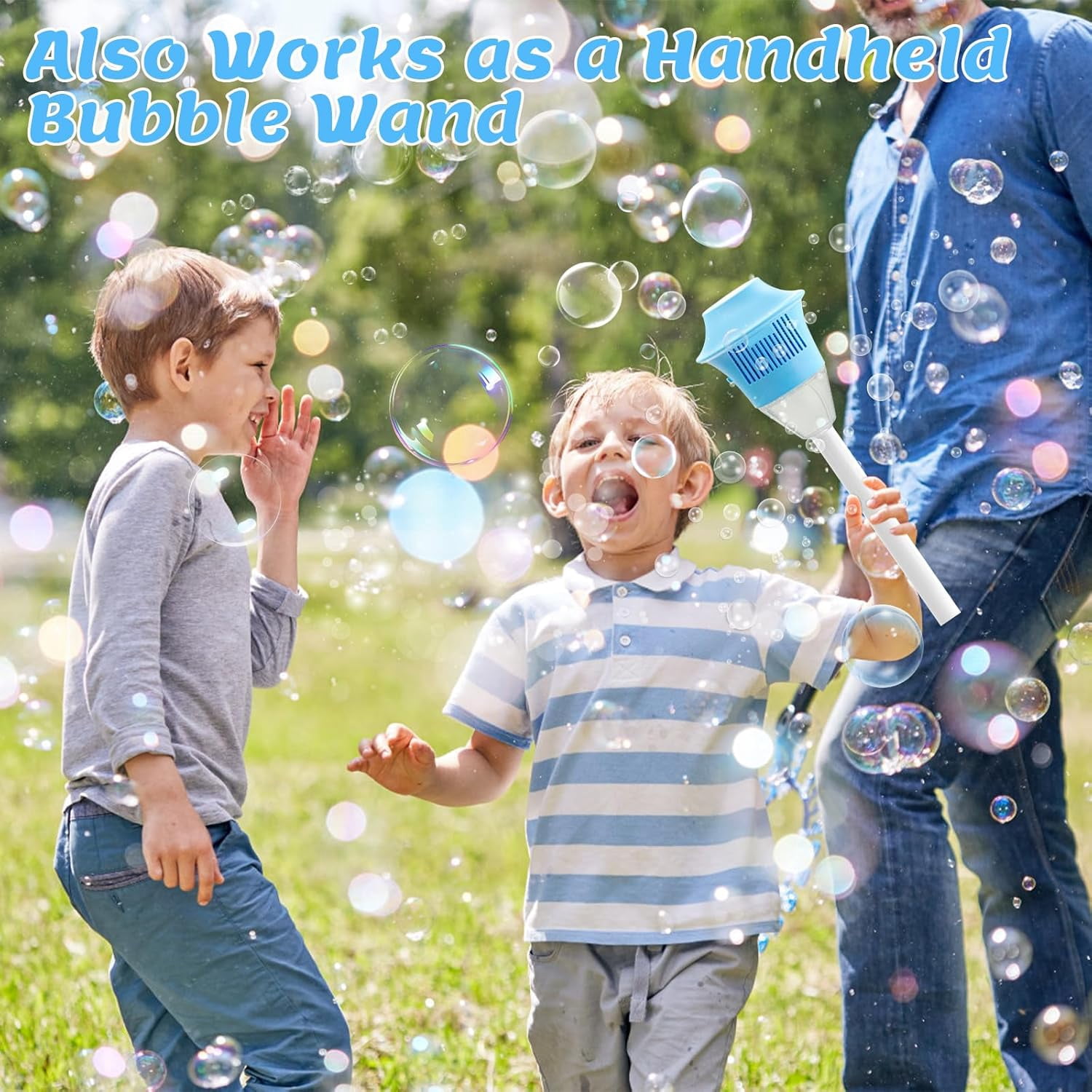 2026 New Bubble Machine for Kids, 47" Rechargeable Automatic Bubble Maker with Light Music, 3-Level Adjustable Heights, Detachable Bubble Wand for Party Wedding, Includes Bubble Solution(Blue*)