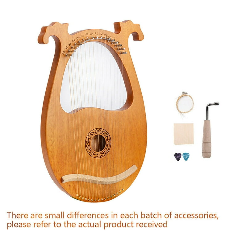16 Metal String Mahogany Wood Lyre Harp Portable Small Instrument with  Tuning Wrench Loop End Design Best Gift for Children Adults Beginners