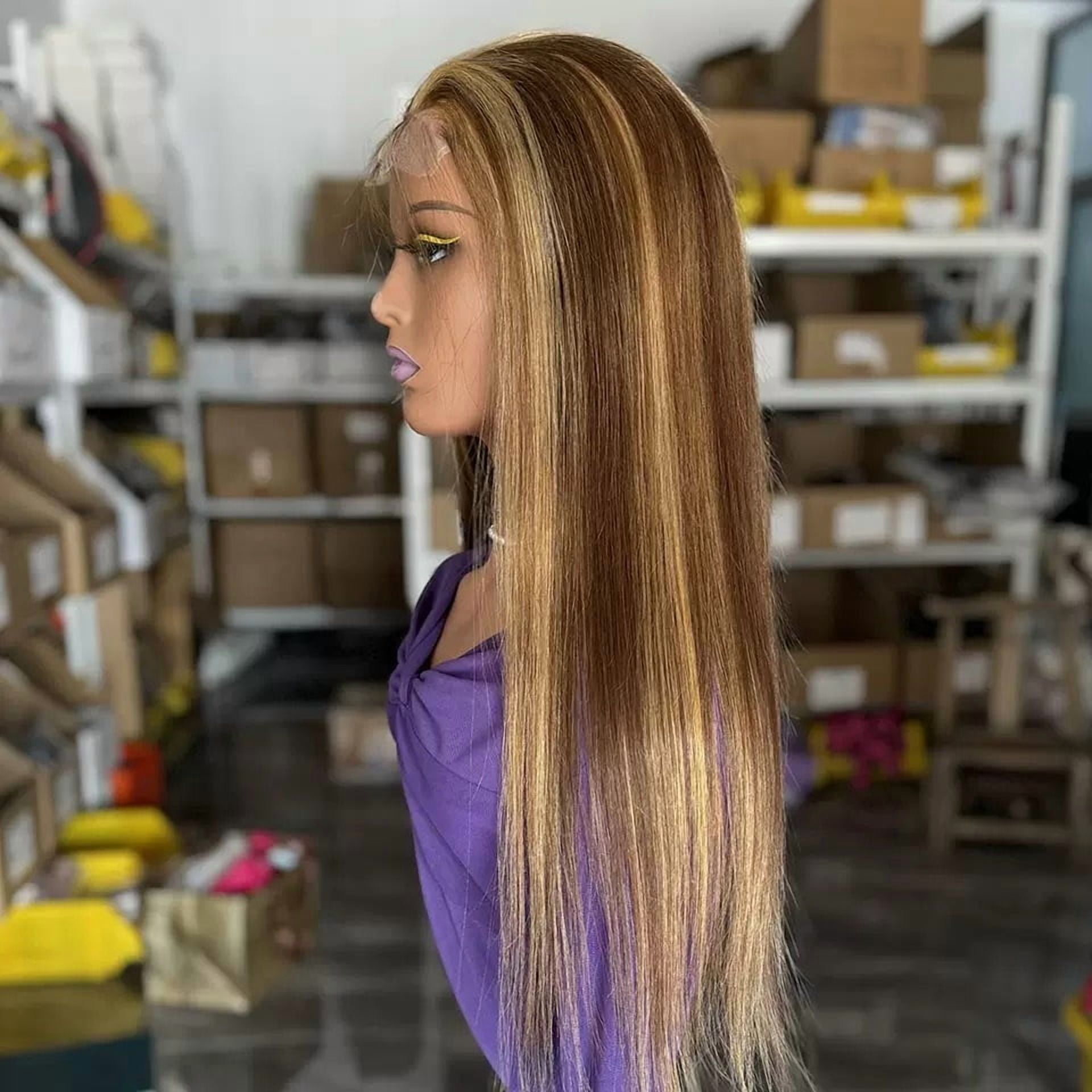 13x4 Full Frontal Lace Glueless #P4/27 Highlight piano Color STRAIGHT 200% High-Density Pre-Plucked Human Hair Wigs Long Hair from 18inch to 30inch