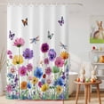 thumbnail image 6 of Shower Curtain Watercolor Flowers Butterfly Shower Curtains for Bathroom Decor, Waterproof Polyester Shower Curtain Set with Hooks, Small Stall Size 36" x 72" Spring Wildflower White, 6 of 9