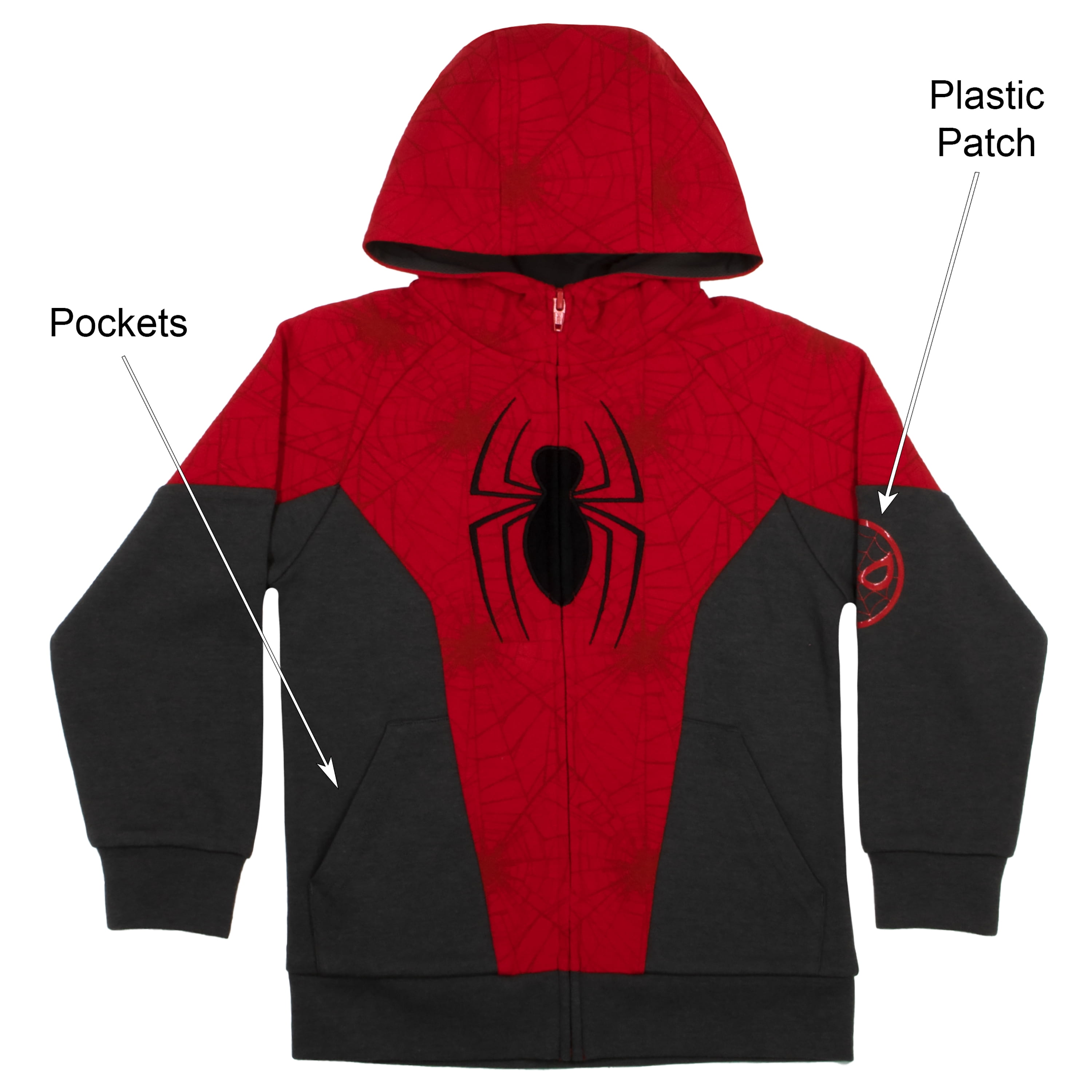 Marvel Spiderman Hoodie for Boys, Superhero Pull-Over Hooded Costume  Sweatshirt, Red & Blue, Size 6