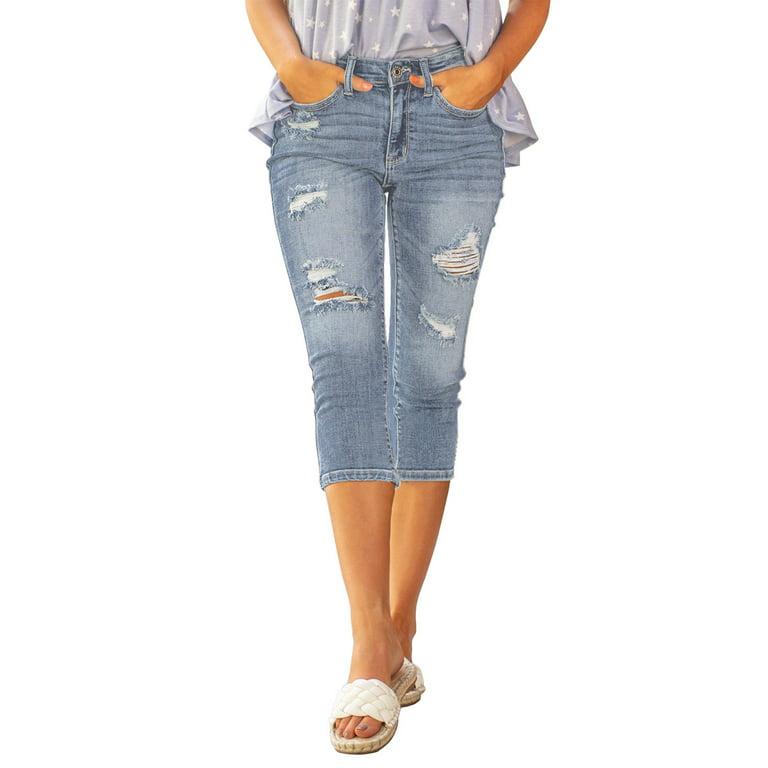 luvamia High Waist Ripped Hole Jeans for Women Casual Stretch