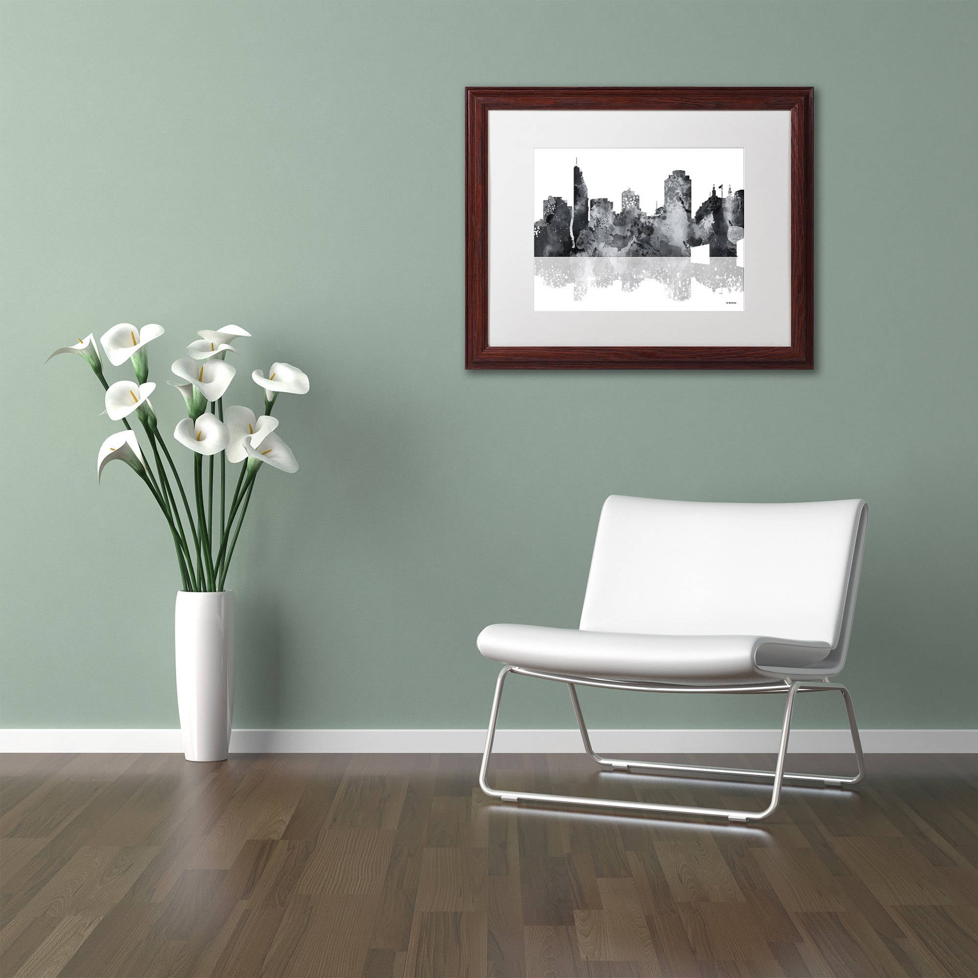 Trademark Fine Art "Cincinatti Ohio Skyline BG-1" Canvas Art by Marlene Watson, White Matte, Wood Frame