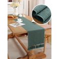 thumbnail image 1 of GHSDFBB Rustic Table Runner Boho Style, Handmade Tassels Dark Green Table Runner 120 Inches Long for Home Dining,Coffee,Tea,Kitchen,13x120, 1 of 6