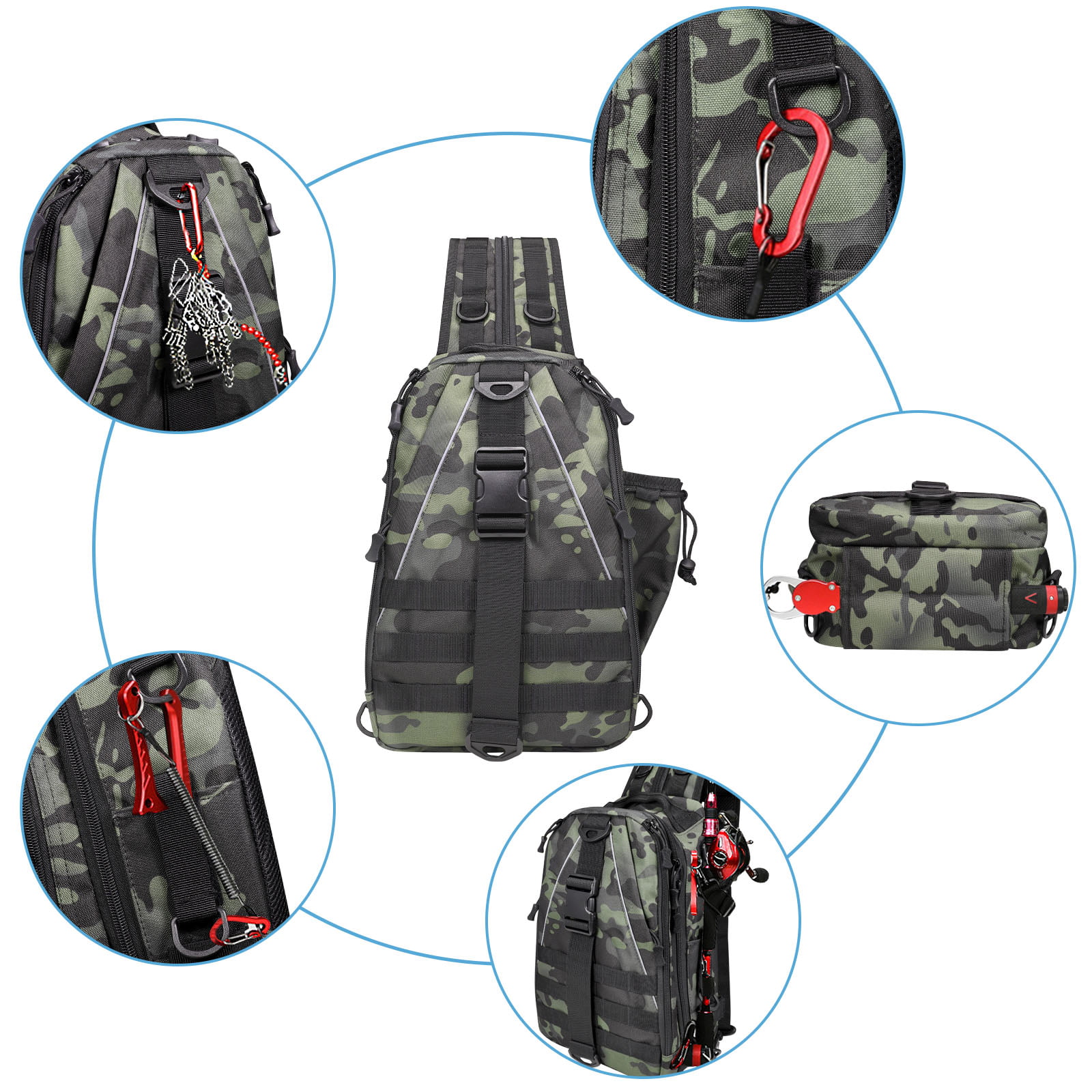 2BK Fishing Backpack Fishing Bag Tackle Box Sling Bag Water-Resistant  Fishing Gear Bag with Rod Holder