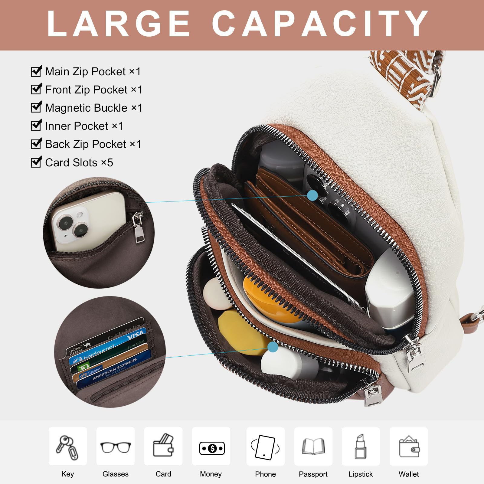 HMSHA Crossbody Bags for Women Men Trendy Sling Bag Casual Chest Bag with Convertible Shoulder Strap Large Capacity Anti Solid Color Crossbody Bag For Daily Travel Anti Theft Crossbody Bag