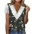 thumbnail image 2 of up to 60% off Gifts Usmixi Womens Tops Sexy Lace Hollowed Patchwork Going out Loose Fit Tee Shirts Summer Cute Flowers Print V-Neck Short Sleeve Blouses Multicolor XXL, 2 of 5