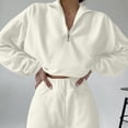 thumbnail image 7 of Womens 2 Piece Sweatsuits Zipper Pullover Crop Sweatshirt Sweatpants Fuzzy Fleece Fall Long Sleeve Athletic Outfits, White, S, 7 of 7