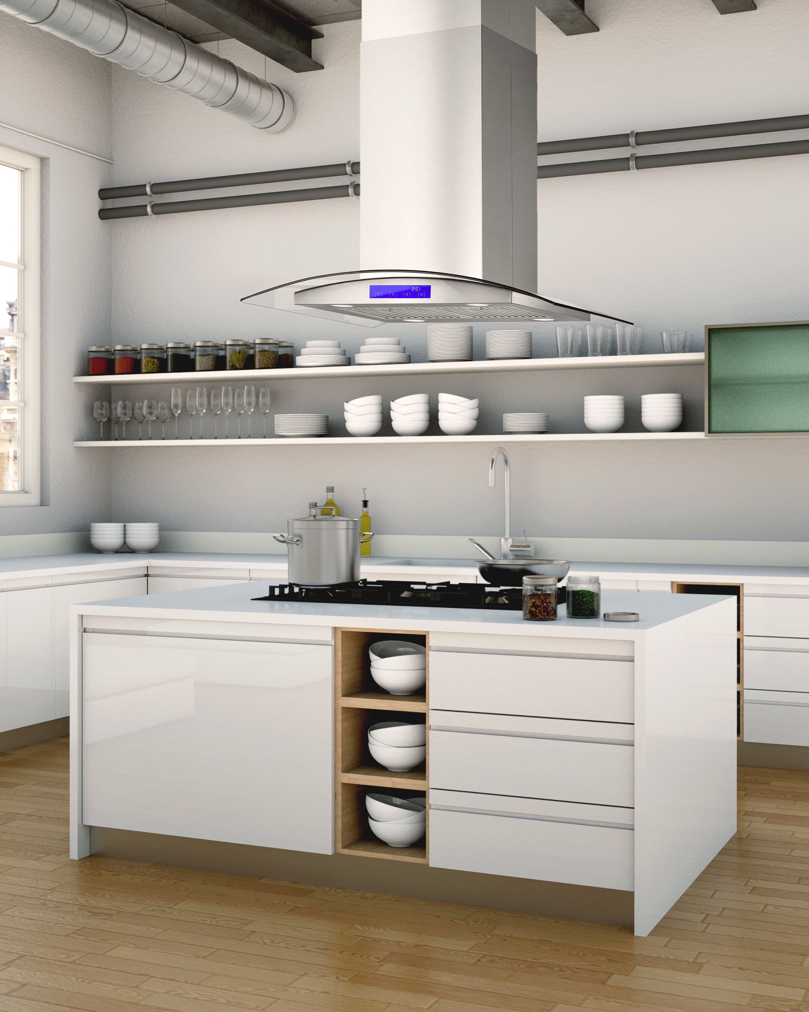 Cosmo 30 in. Ducted Island Range Hood in Stainless Steel with LED Lighting and Permanent Filters